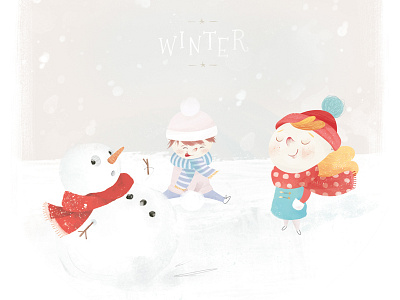 Winter illustration kids snowman winter