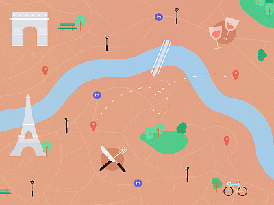 Illustrations bike city food illustrations map monuments paris