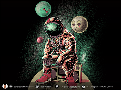 Astronaut DJ apparel art astronaut box branding clothing design dj fujhine illustration moon music poster space tee