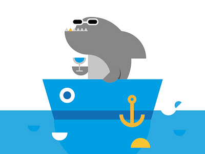 Gansta shark anchor boat character fish illustration simple swim vector water