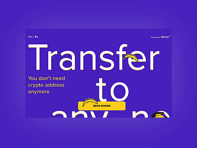 Landing page for crypto transfers animation crypto landing page monke promo readymag ui web