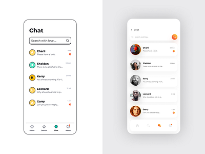 Chat | wireframe | mockup | Inspired by free UI kit app chat design inspired minimal mobile mock up ui vector