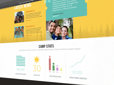 News / Testimonial / Stats - Camp Site art direction clean creative direction design graphs homepage minimal section stats texture