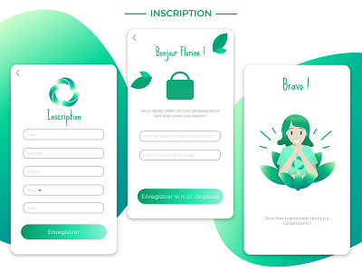 Citizen Earth "Inscription" app app concept app mobile design ecology gradient green app illustration ui ux ux design