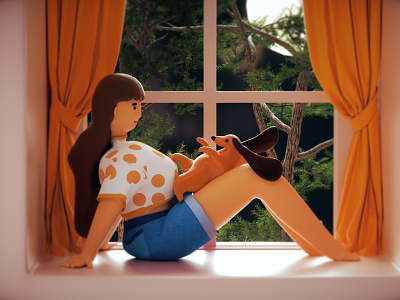 Girl and puppy 3d