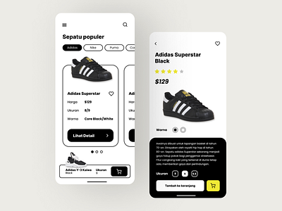 Shoes App app app design black and white design exploration icons ios shoes ui