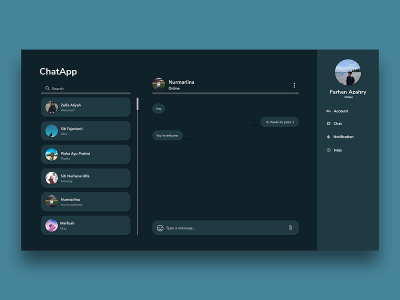 ChatApp Dark Theme UI by Farhan Azahry on Dribbble