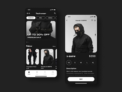 Techwear App app interface mobile ui ui design uiux