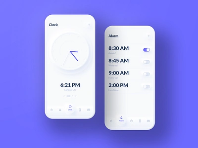 Neumorph Clock alarm alarm app alarm clock alarms app clean clock clock app design ios minimal mobile neomorphism neumorph neumorphic neumorphism time ui ux watch