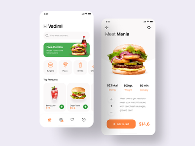 Food App Concept app burger concept delivery eccomerce fastfood food menu mobile pizza ui