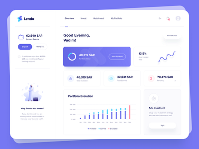 Investment Dashboard UI design interface product startup ui ux website