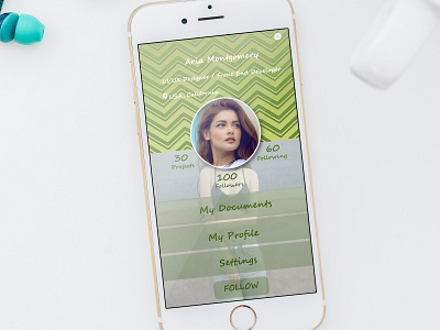 Daily UI 006 - User Profile affinitydesigner daily 100 challenge daily ui dailyui006 design followers green iphone phone photoshop profile ui design user user account userprofile