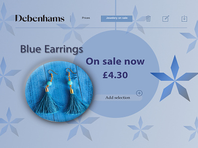 Daily UI #012 - E-Commerce Shop affinitydesigner blue daily 100 challenge daily ui 012 dailyui012 debenhams earrings jewellery sale uidesign webshop website