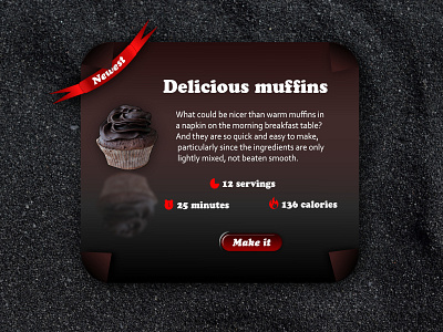 Daily UI #45 - Info Card affinity designer black and red black sand calories chocolate daily 100 challenge daily ui daily ui 45 dailyui 45 delicious delicious maffins maffin maffins make it minutes muffins recipie newest serving servings ui design