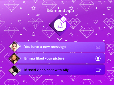 Daily UI #47 - Activity feed activity activity feed affinity designer app daily 100 challenge daily ui 47 dailyui dailyui 47 dailyui47 design diamond diamond app diamonds feed notifications purple