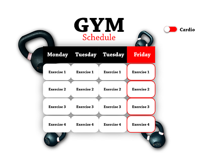 Daily #71 - Schedule affinity designer button cardio cardio off daily 100 daily 100 challenge daily ui 71 dailyui 71 dumbbells friday friday workout gym gym app gym schedule off schedule ui design weights workout