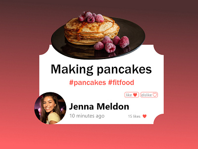 Daily UI #81 - Status Update affinity designer daily 100 challenge daily ui 81 dailyui 81 dislike fit fitfood food healty food like making pancakes raspberry red color status status update ui design update