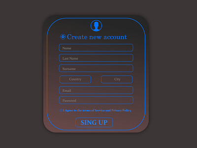 Daily UI #90 - Create New accept account affinity designer city country create create new daily 100 challenge daily ui 90 dailyui 90 email last name last supper name new password privacy policy sing sing up ui design