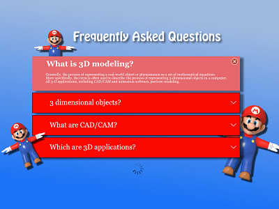 Daily UI #092 F.A.Q. 3d art 3d models 3dmodeling affinity designer blue and red daily 100 daily 100 challenge daily ui 92 dailyui 92 f.a.q frequently asked questions mario mario brothers modeling questions super super mario super mario bros ui design