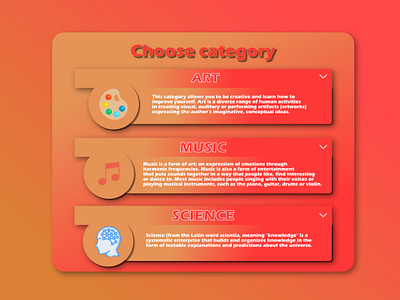 Daily UI #99 - Categories affinity designer art categories category choose daily 100 daily 100 challenge daily ui daily ui99 dailyui dailyui99 dailyuichallenge illustration music red and orange science ui design