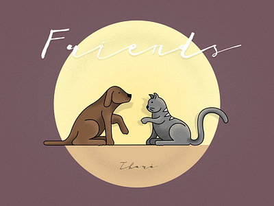 Friends cat dog friendly animal friends illustration photoshop