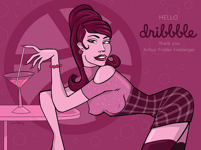 Hello Dribbble 2019 first post illustration illustrator pretty in drink vector art