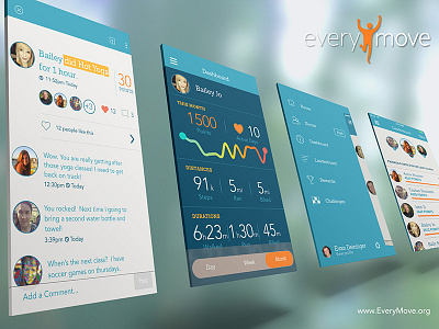 Everymove Redesign feed fitness health ios7 leaderboard mobile nav rewards