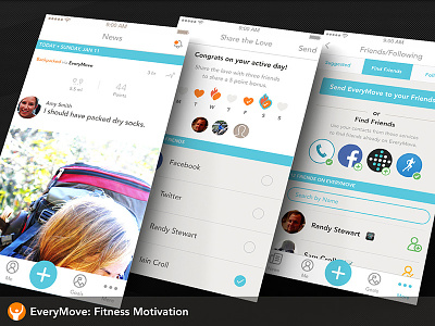 EveryMove iOS Screens feed find friends fitness ios mobile social network
