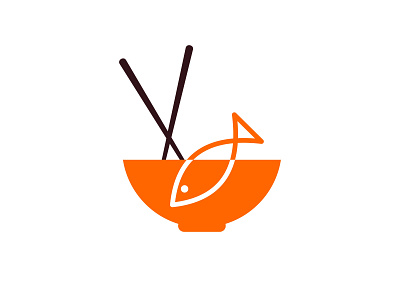 Bowl cup with fish unique logo design