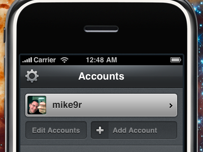 Beak for iPhone: Accounts Screen Design