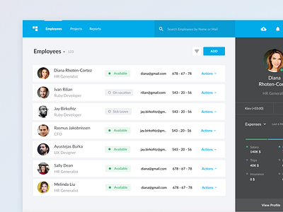 Productivity Tool ⁠— Profile app dashboad employee table