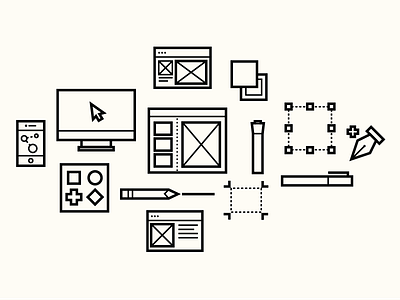 Designerd Things computers design devices graphic design illustration layout line icons pens phone swatches tablet