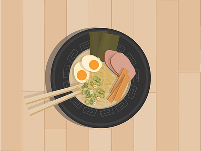 Ramen bowl chopstick design egg illustration japan japanese noodles onions ramen soup wood