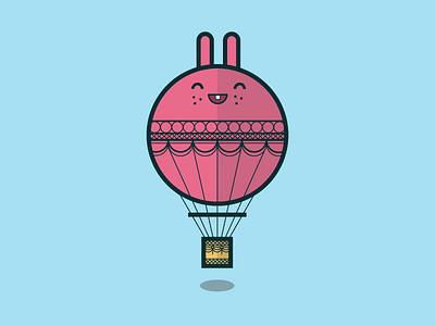 Hot Air Bunniballoon ball balloon basket bunny cute graphic design hot air balloon illustration pink rabbit sky