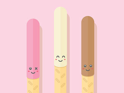 Sticks of Yum biscuits chocolate cute flat graphic design illustration pink pocky shadow strawberry