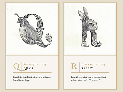 Letters & Animals alphabet animals bird letters quail rabbit typography