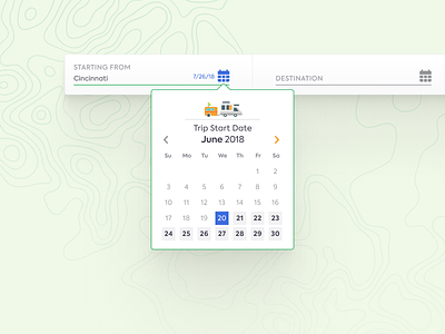 Trip Start Date calendar concept date selector design product travel unused concept