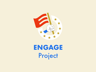 Engage Project Logo cartoon circle citizen colorful education engage etienne pigeyre europe flag hand kids playful studio dpe