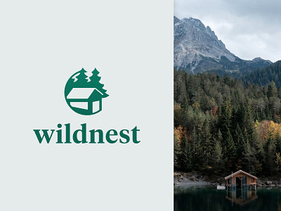Wildnest - Logo cabin circular etienne pigeyre green logo nature negative studio dpe symbol wild wilderness