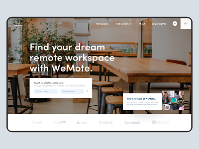 WeMote Remote Workspaces Design banner coworking home page office space office website remote work search ui design workspace