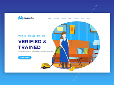 Mauqa Online Header clean cleaning company cleaning service design illustration minimal ui ux vector website white