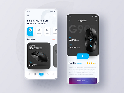 Logitech Store App Design 2020 app audio design figma game gamepad gaming icon keyboard logitech mice mobile mobile ui mouse products shopping app store app ui ux