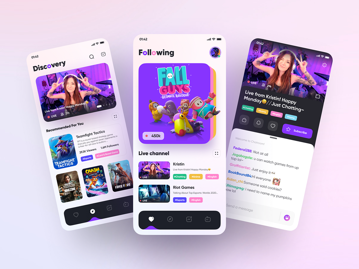 Twitch App Design by YueYue for Top Pick Studio on Dribbble