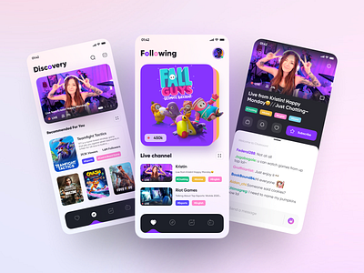 Twitch App Design 2020 app application clean design fall guys feed figma games icon live mobile product design stream streamer streaming streaming app twitch ui ux