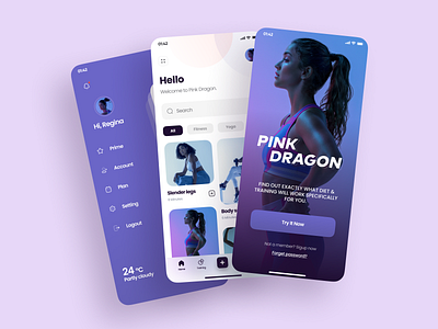Pink Dragon App Design 2020 app application body design feed figma fitness fitness app health icon mobile app plan training ui ux vector work in progress workout yoga
