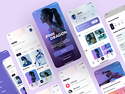 Pink Dragon App Design Part 2 2020 app application clean design feed figma fitness fitness app health icon mobile ui ux work in progress workout yoga