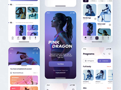 Pink Dragon App Design Part 3 2020 app application design figma fitness fitness app gym health home icon mobile strength trainer ui ux workout yoga