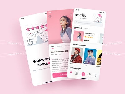 Sendjoy App Design 2022 app branding design figma gift icon illustration logo onboarding pink sticker ui ux video