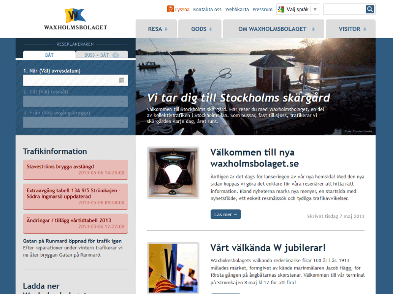 Waxholmsbolaget.se archipelago menu mobile navigation public responsive swedish transportation ux design webdesign