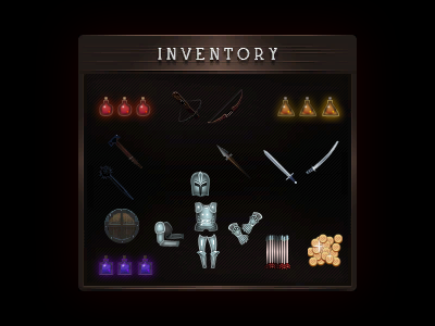 Inventory armor game design items porions rpg weapons